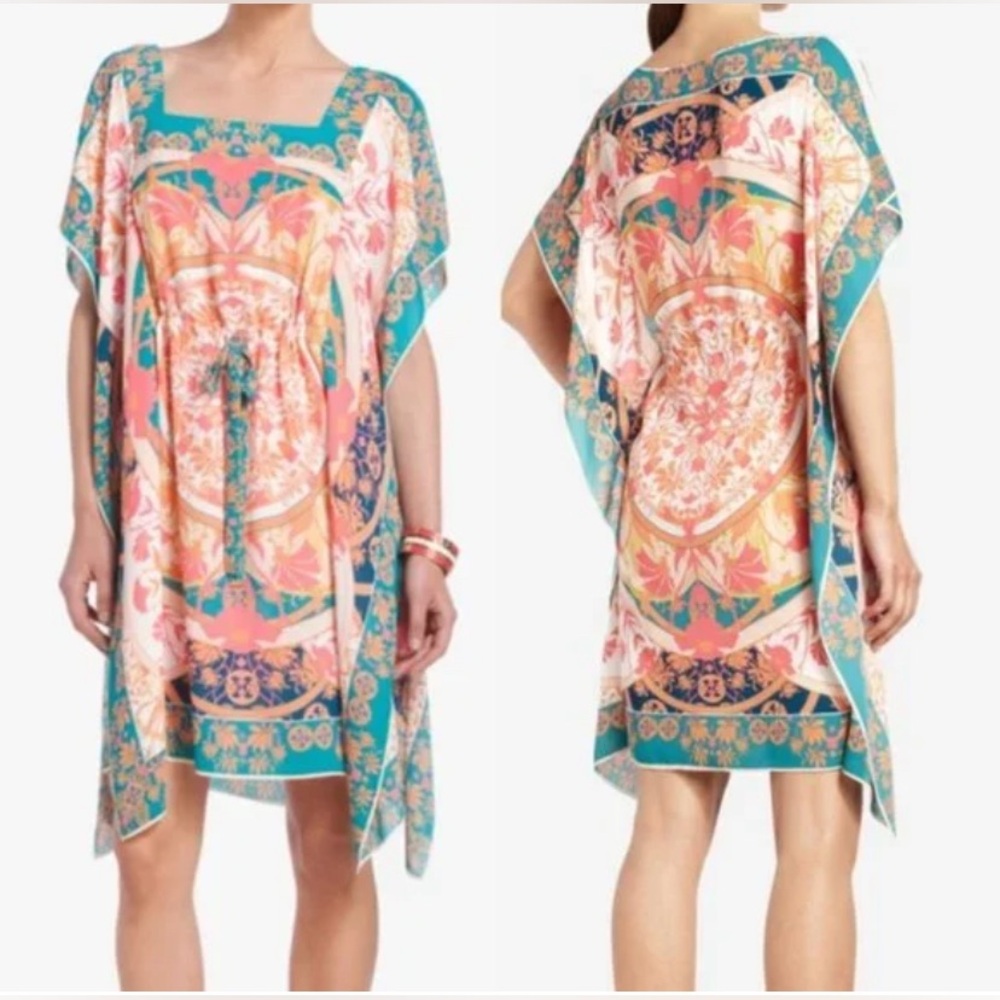 BCBGMAXAZRIA Inesa Pink Coral
Print Tunic Kimono Dress size small